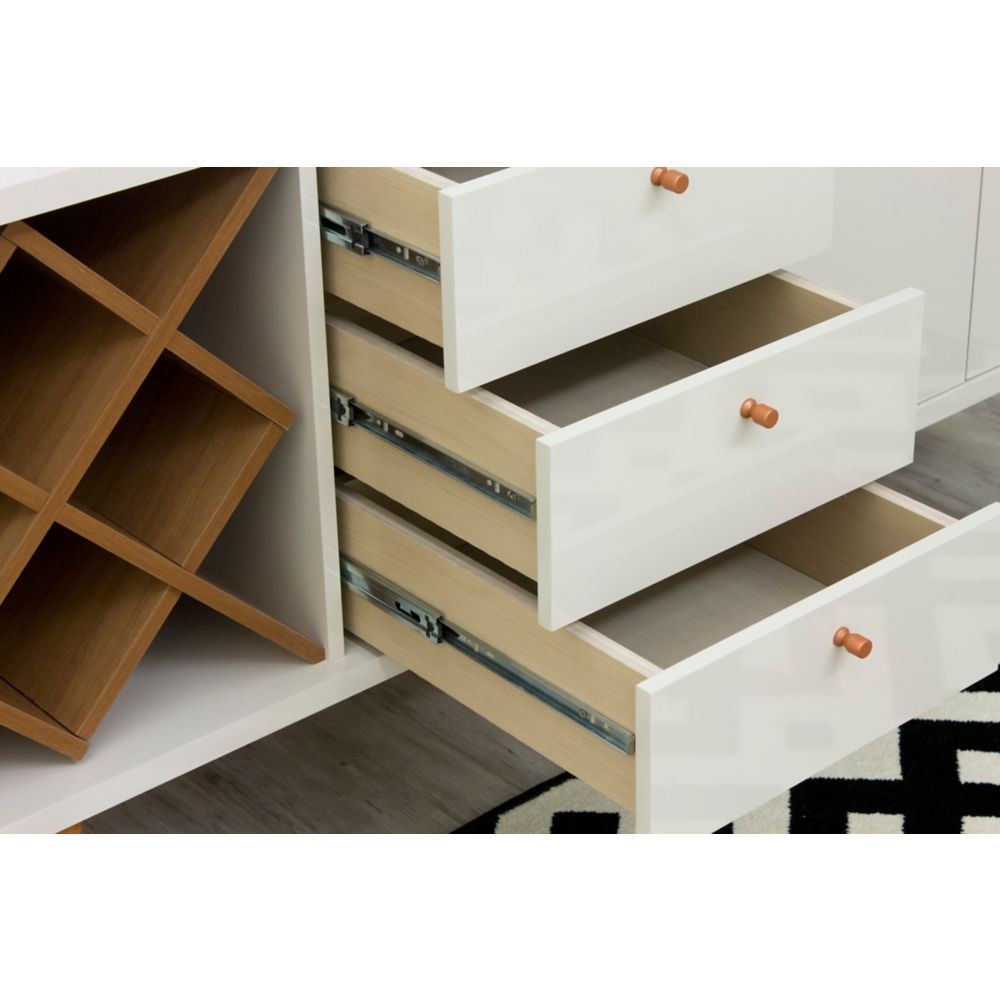 Utopia 4 Bottle Wine Rack with 3 Drawers and 2 Shelves in Off White and Maple Cream