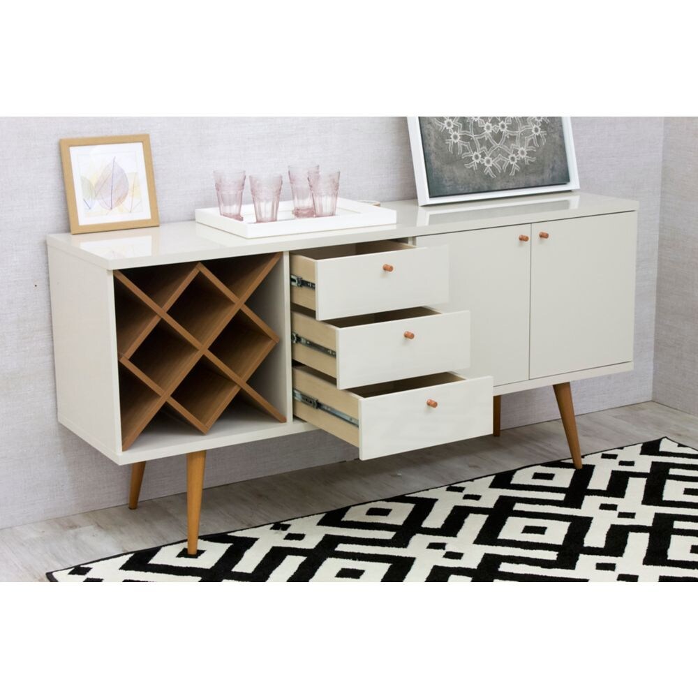 Utopia 4 Bottle Wine Rack with 3 Drawers and 2 Shelves in Off White and Maple Cream