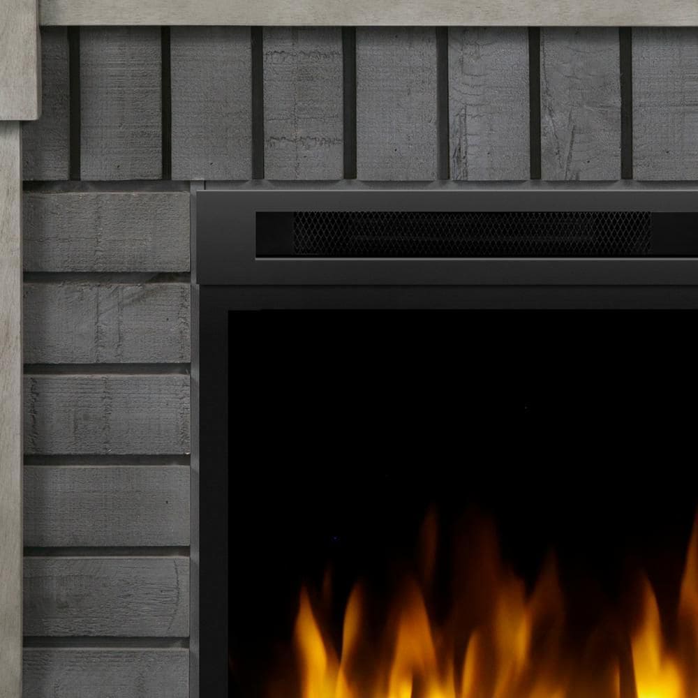 Royce 52-inch Mantel in Smoke Stak Grey with 28-inch Electric Fireplace with Logs