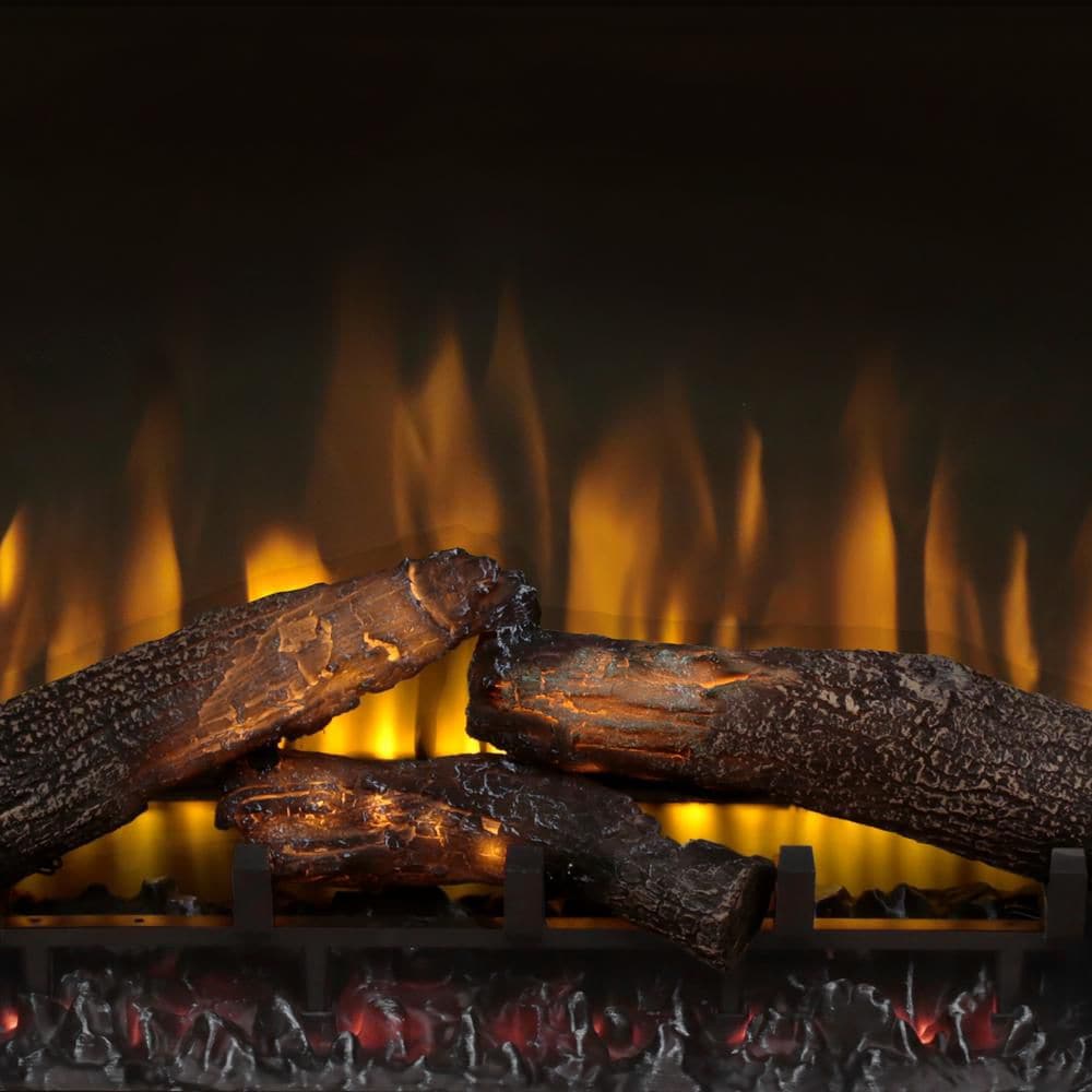Royce 52-inch Mantel in Smoke Stak Grey with 28-inch Electric Fireplace with Logs