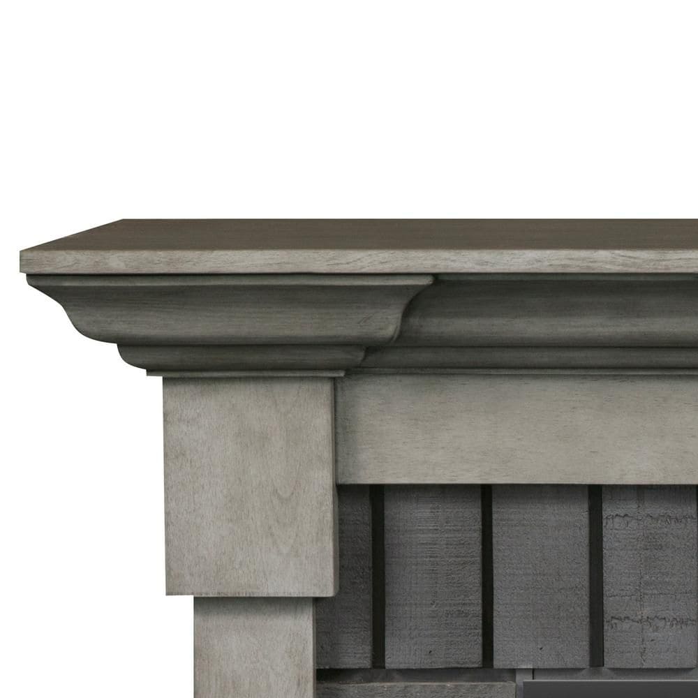 Royce 52-inch Mantel in Smoke Stak Grey with 28-inch Electric Fireplace with Logs