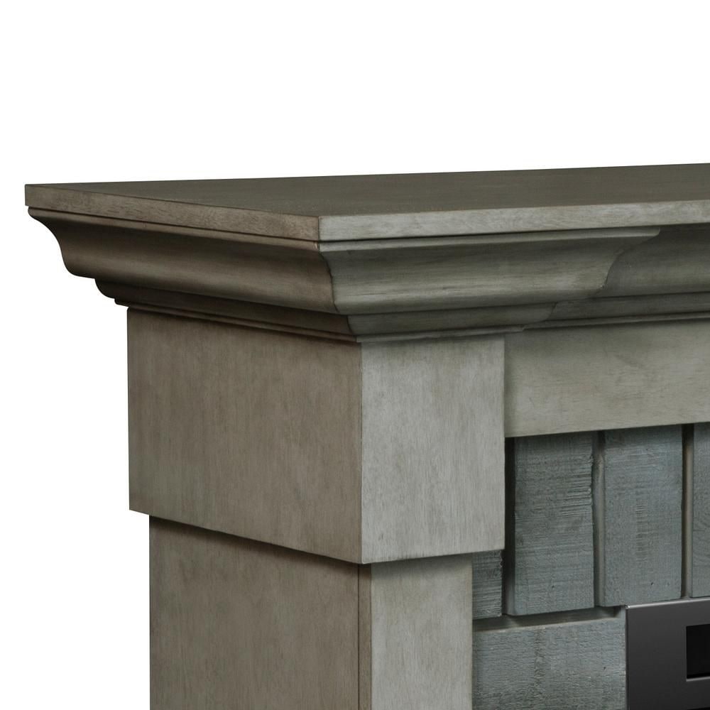 Royce 52-inch Mantel in Smoke Stak Grey with 28-inch Electric Fireplace with Logs