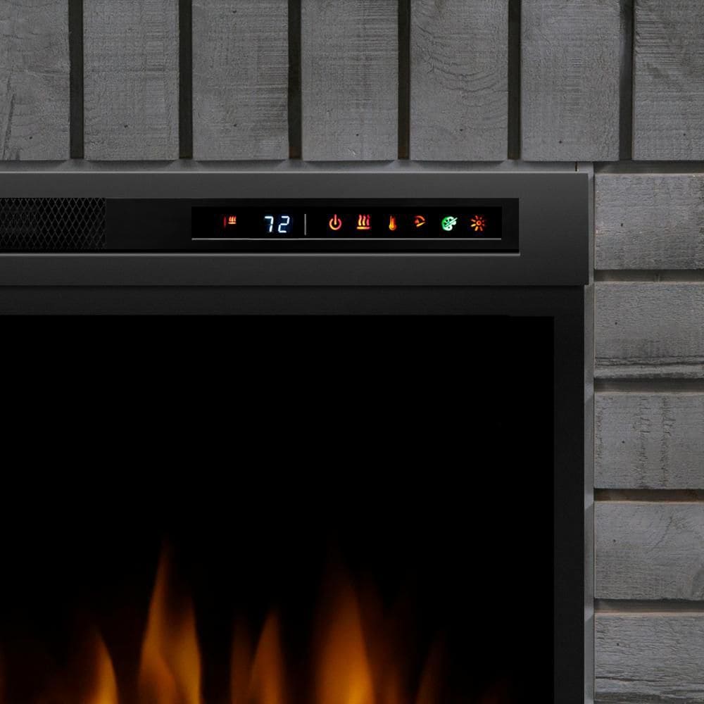 Royce 52-inch Mantel in Smoke Stak Grey with 28-inch Electric Fireplace with Logs