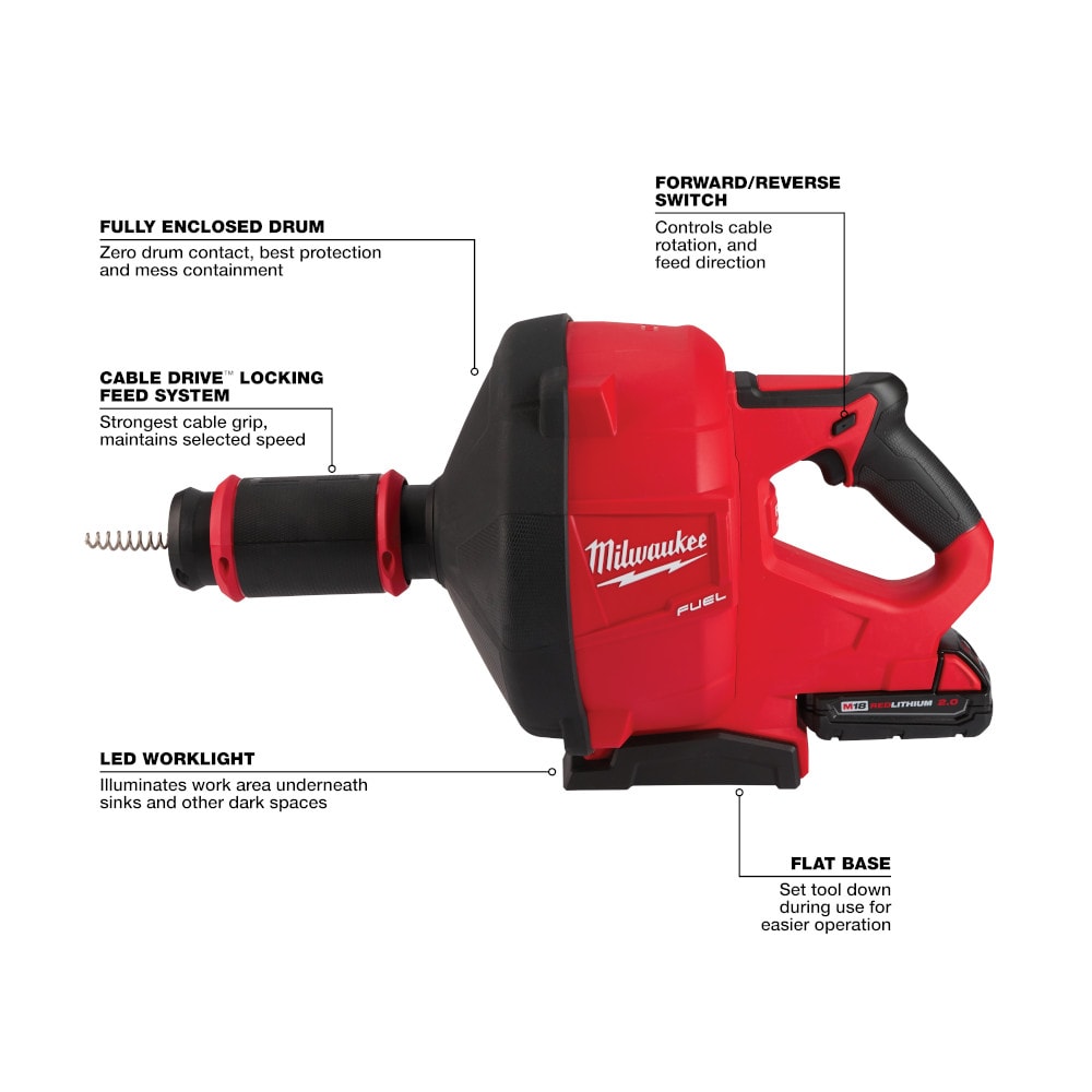 M18 FUEL 18V Lithium-Ion Cordless Drain Cleaning Snake Auger with 5/16-inch Cable Drive Kit