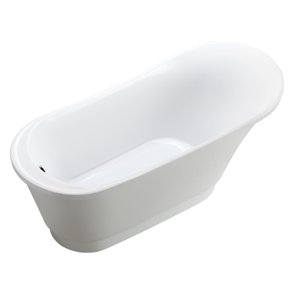 Baignoire autoportante en acrylique avec trop-plein rond en chrome poli et bonde escamotable. 6803