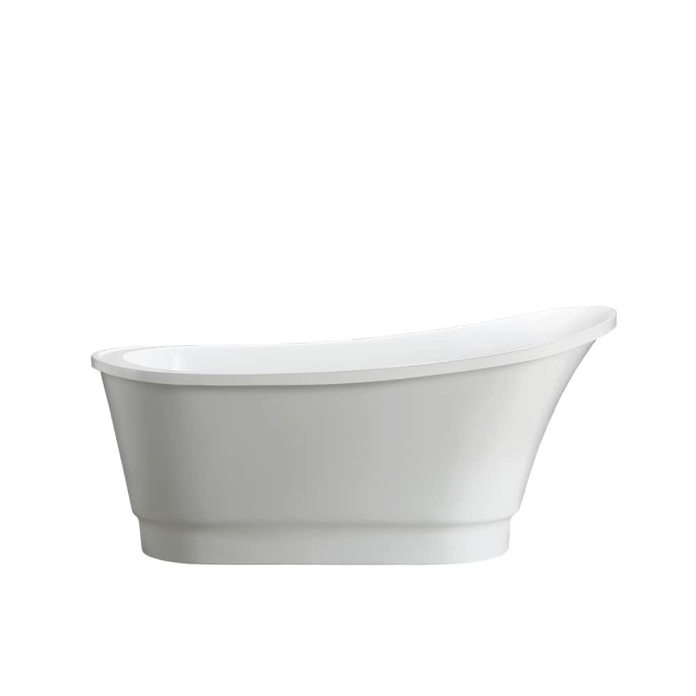 Baignoire autoportante en acrylique avec trop-plein rond en chrome poli et bonde escamotable. 6803