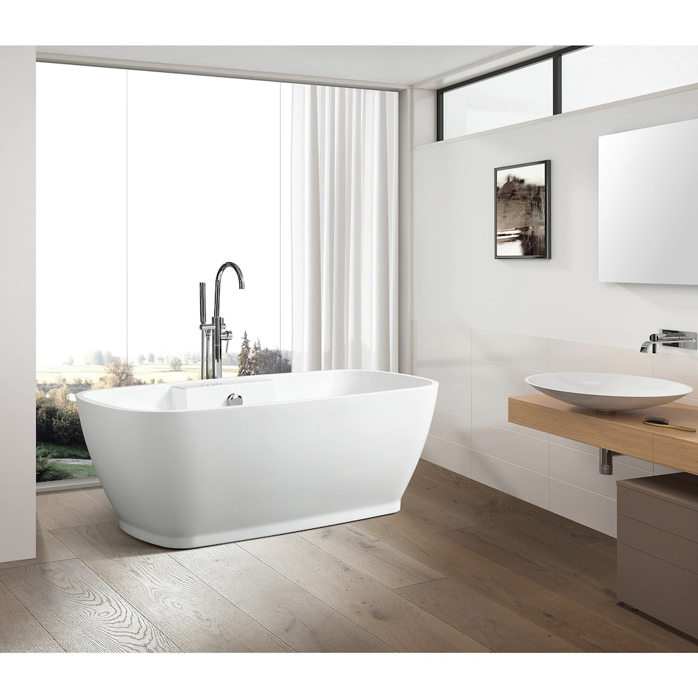 Baignoire autoportante en acrylique avec trop-plein rond en chrome poli et bonde escamotable. 6835-L
