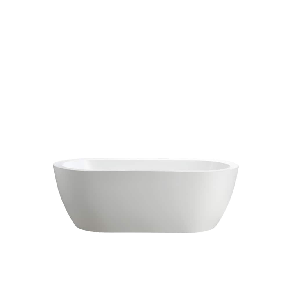 Freestanding acrylic bathtub with polished chrome round overflow and pop-up drain. 6836