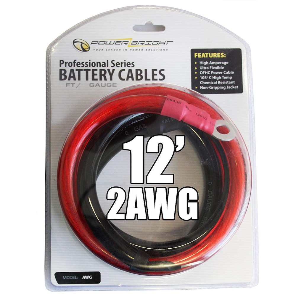 2 gauge 12 foot professional heavy duty DC power cables with ring connectors