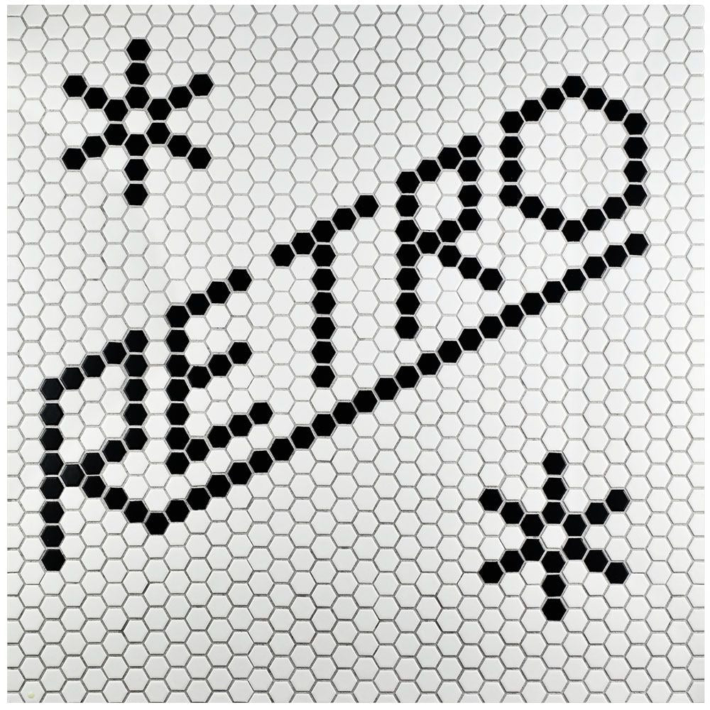 Metro Hex Glossy White w Black Snowflake 10-1/4-inch x 11-3/4-inch x5mm Porcelain Mosaic(8.56 sf/ca)