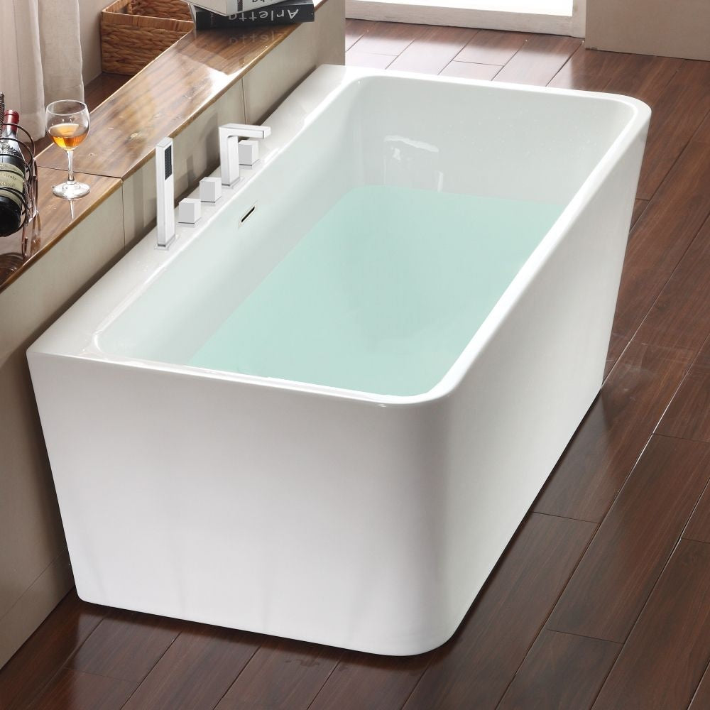 Vermont 67 inch Seamless 1-Piece White Freestanding Tub with Ledge for Deck-Mounted Faucet