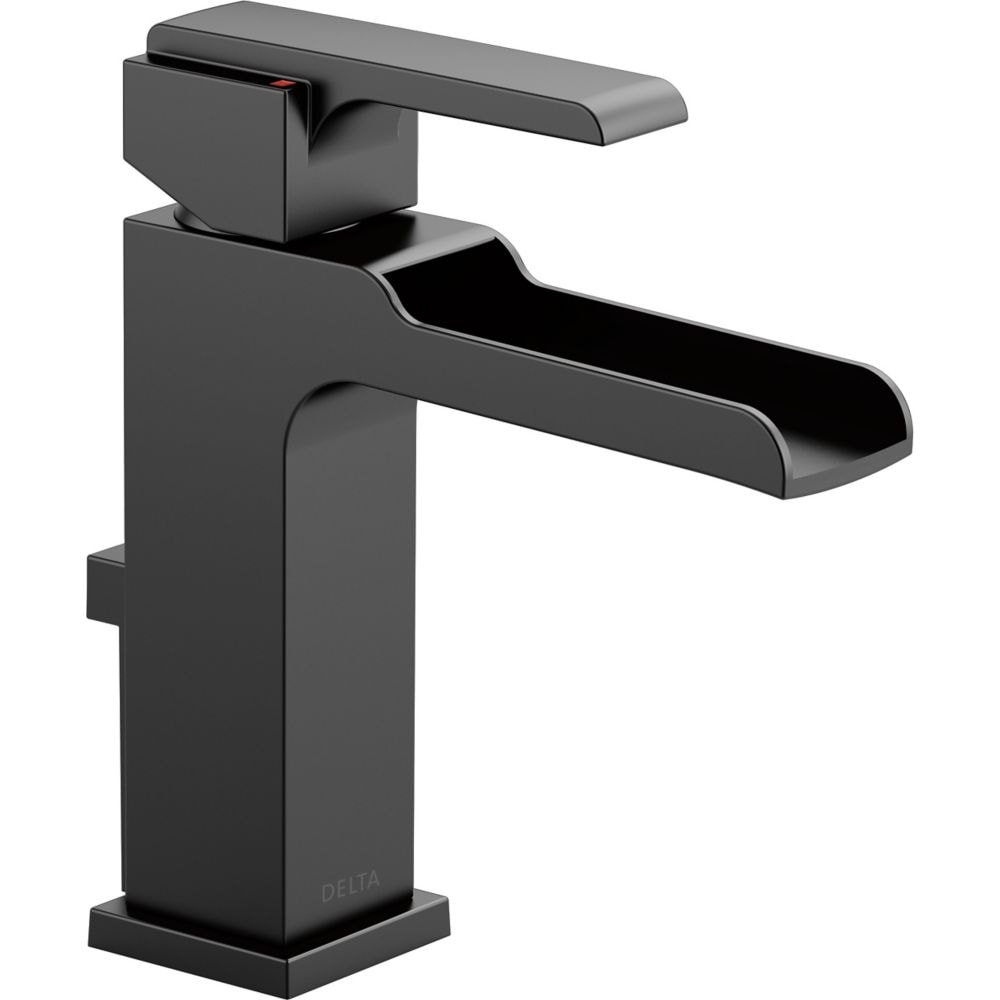 Ara Single Hole Single Handle Lever Channel Bathroom Sink Faucet Deck Mount Waterfall in Matte Black