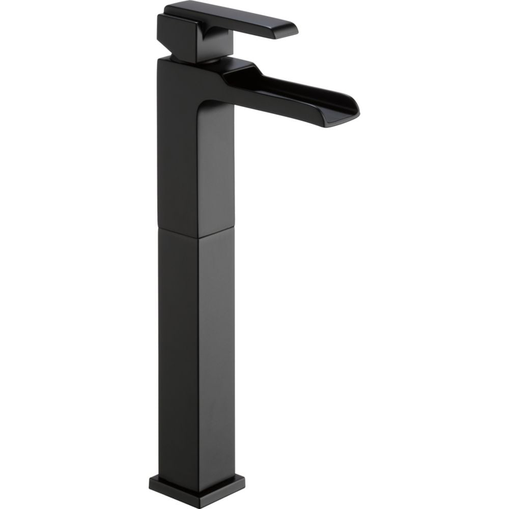 Ara Single Hole Single Handle Lever Bathroom Sink Faucet Deck Mount Channel Spout with Riser in Matte Black