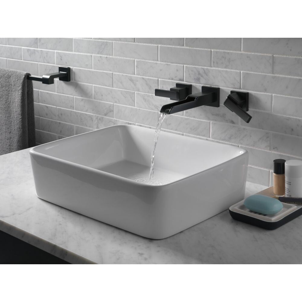 Ara Two Handle Wall Mount Bathroom Sink Faucet with Channel Spout Trim in Matte Black (Valve Not Included)
