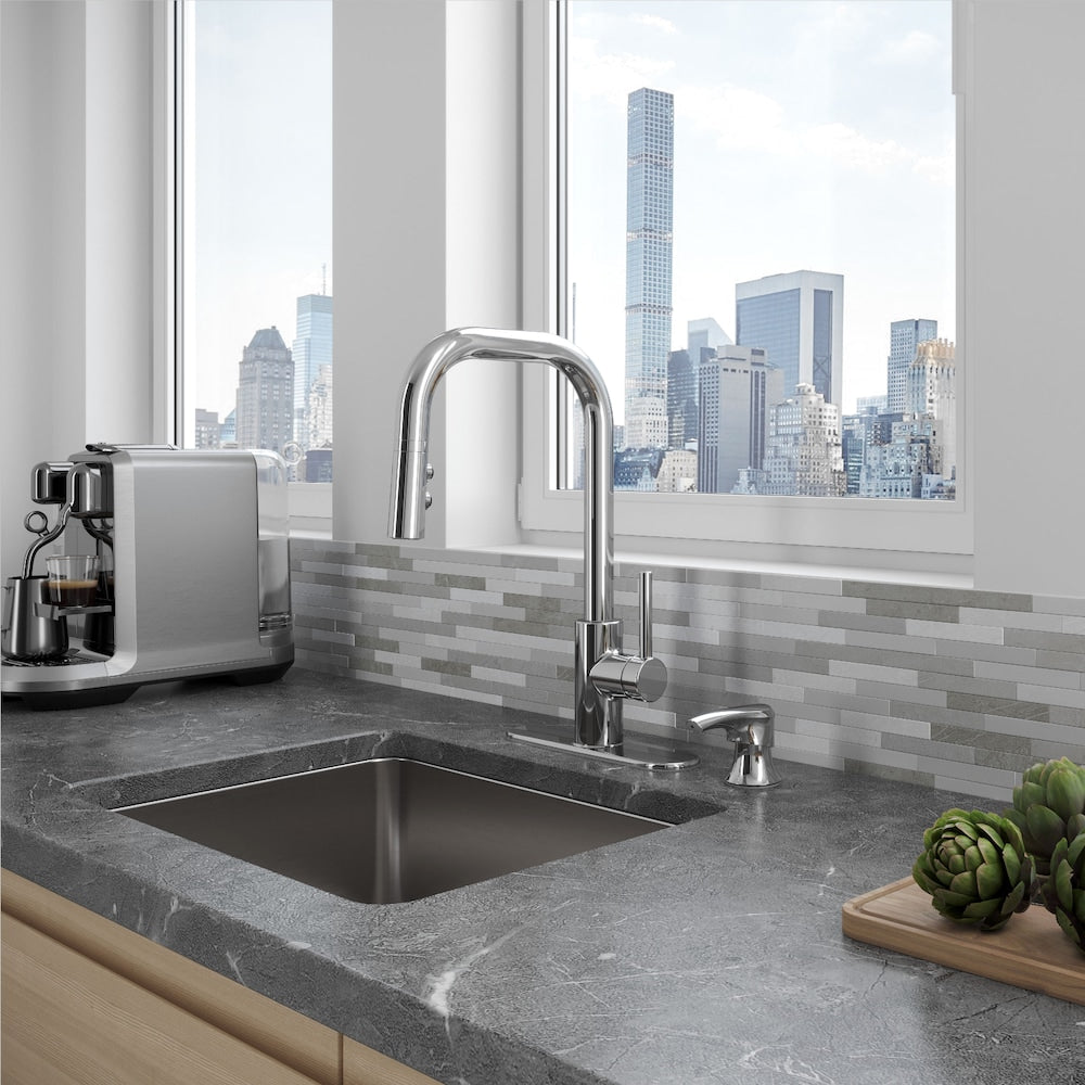 Zanna 1-Handle Polished Chrome Pull Out/Pull Down Kitchen Faucet/Kitchen Sink Faucet/Tap with Soap Dispenser
