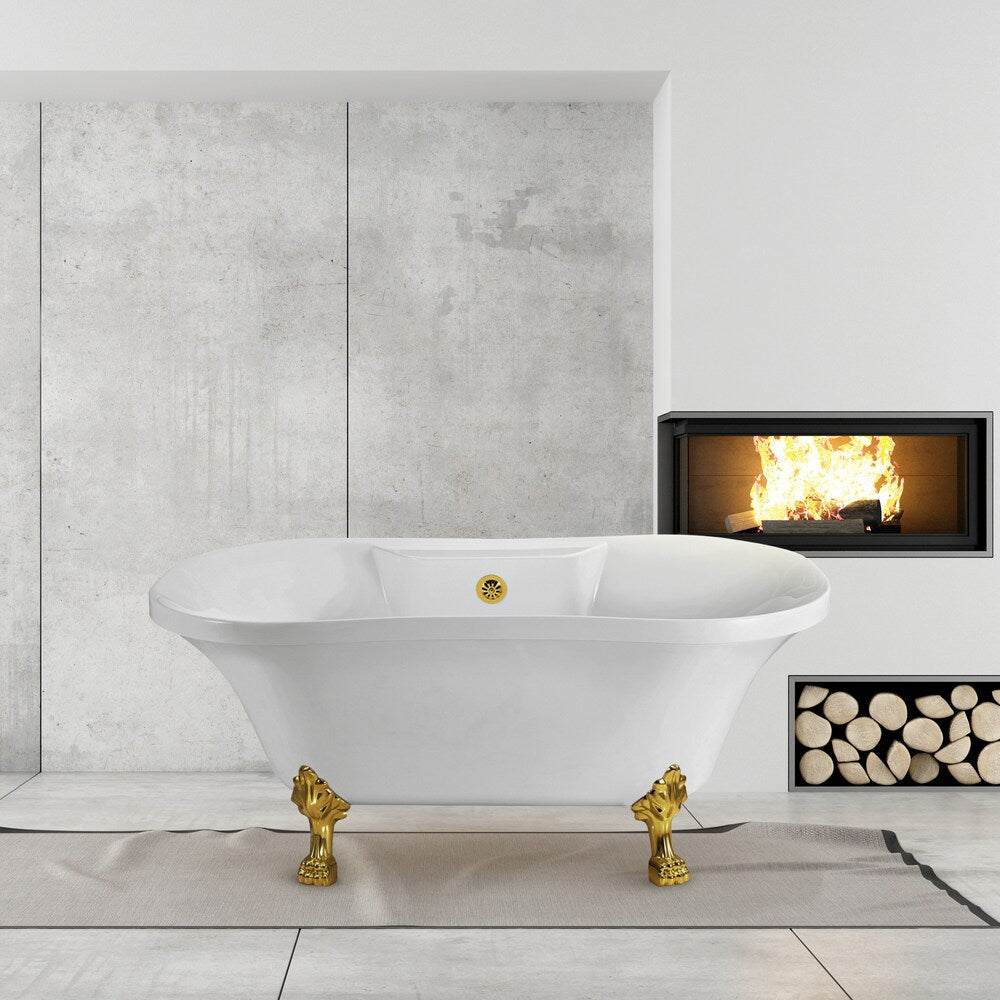 60-inch N100GLD-GLD Soaking Clawfoot Tub and Tray With External Drain