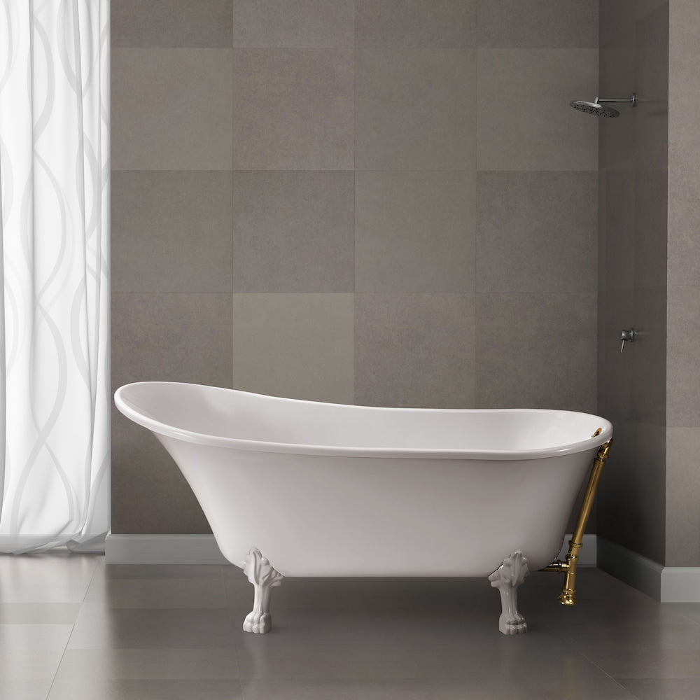 67-inch N340WH-GLD Soaking Clawfoot Tub and Tray With External Drain