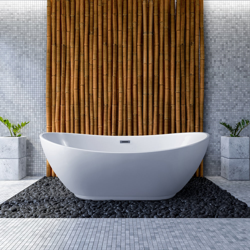 62-inch N-580-62FSWH-FM Soaking Freestanding Tub and Tray With Internal Drain