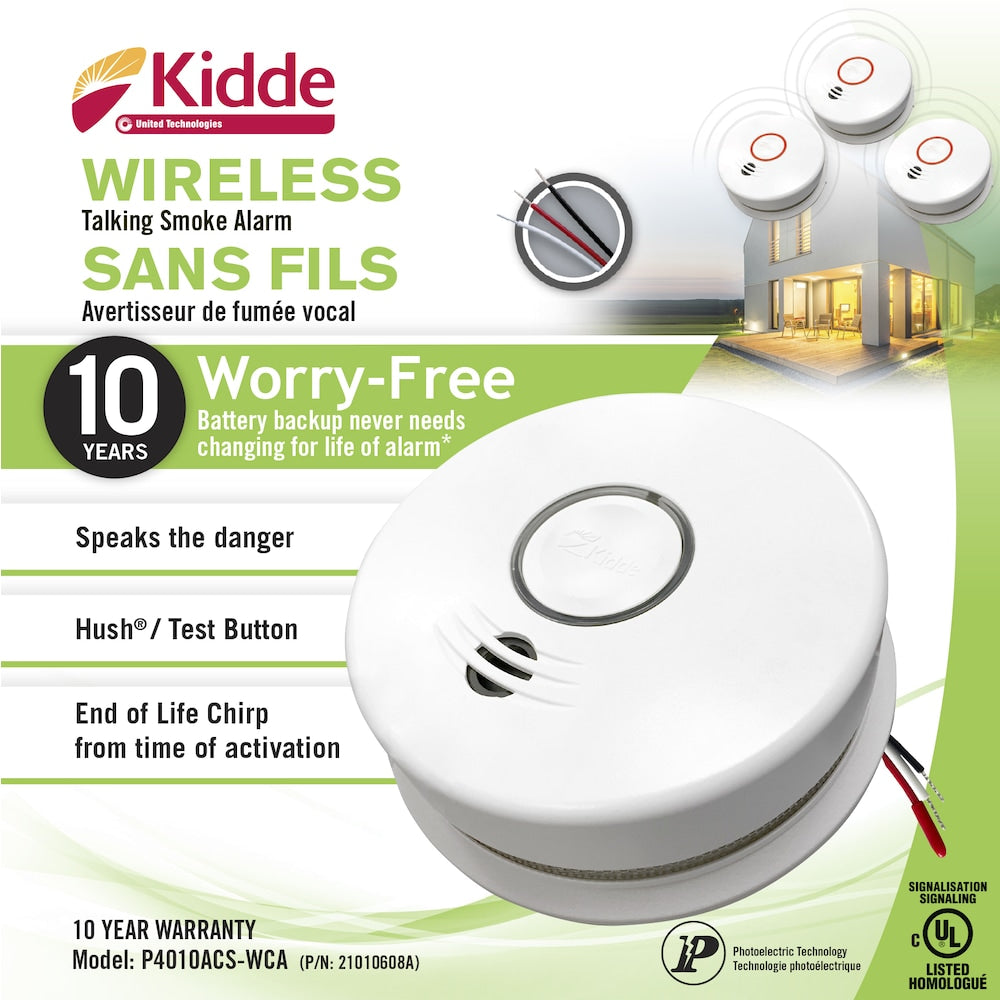 Worry Free Wireless Hardwire Smoke Alarm with Voice Alert