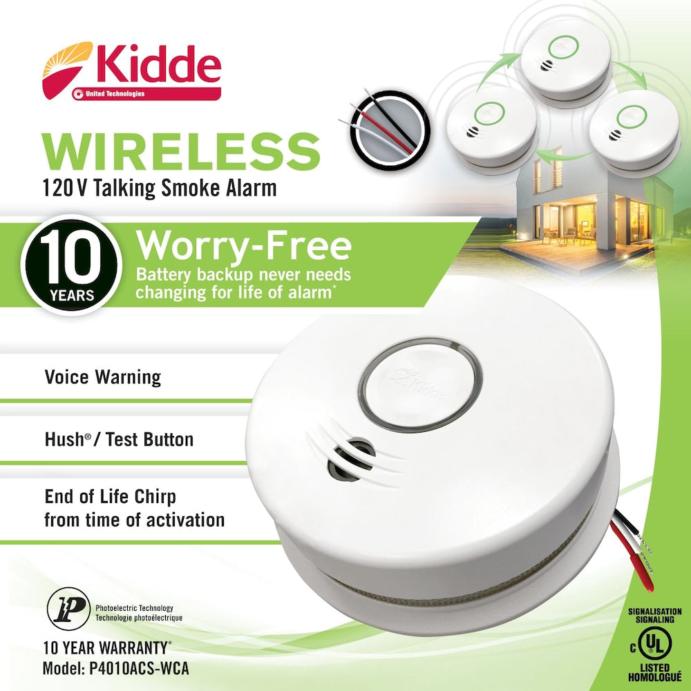 Worry Free Wireless Hardwire Smoke Alarm with Voice Alert