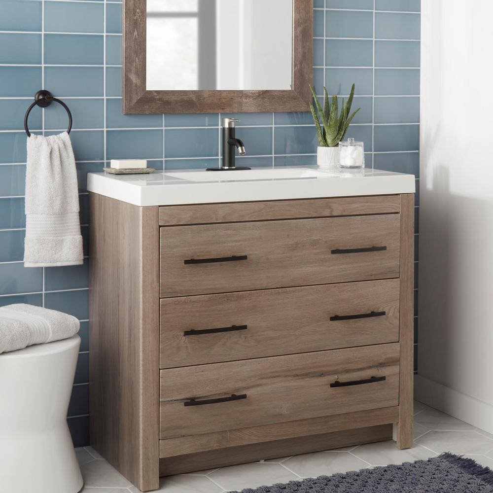 Robinet de salle de bain moderne à un trou et à poignée unique à arc bas en nickel brossé et noir mat
