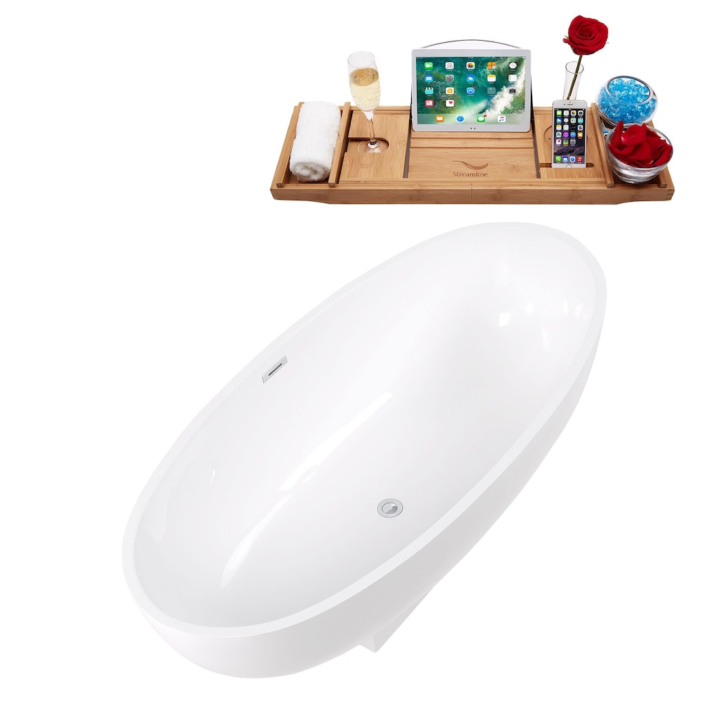 67 inch Solid Surface Resin K-70-70FSWHSS-FM Soaking Freestanding Tub and Tray with Internal Drain