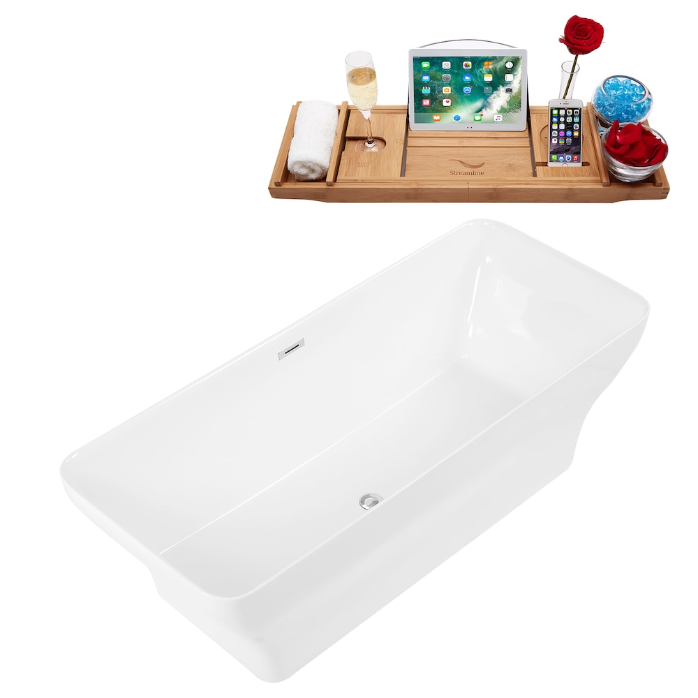 67 inch Solid Surface Resin K-81-70FSWHSS-FM Soaking Freestanding Tub and Tray with Internal Drain