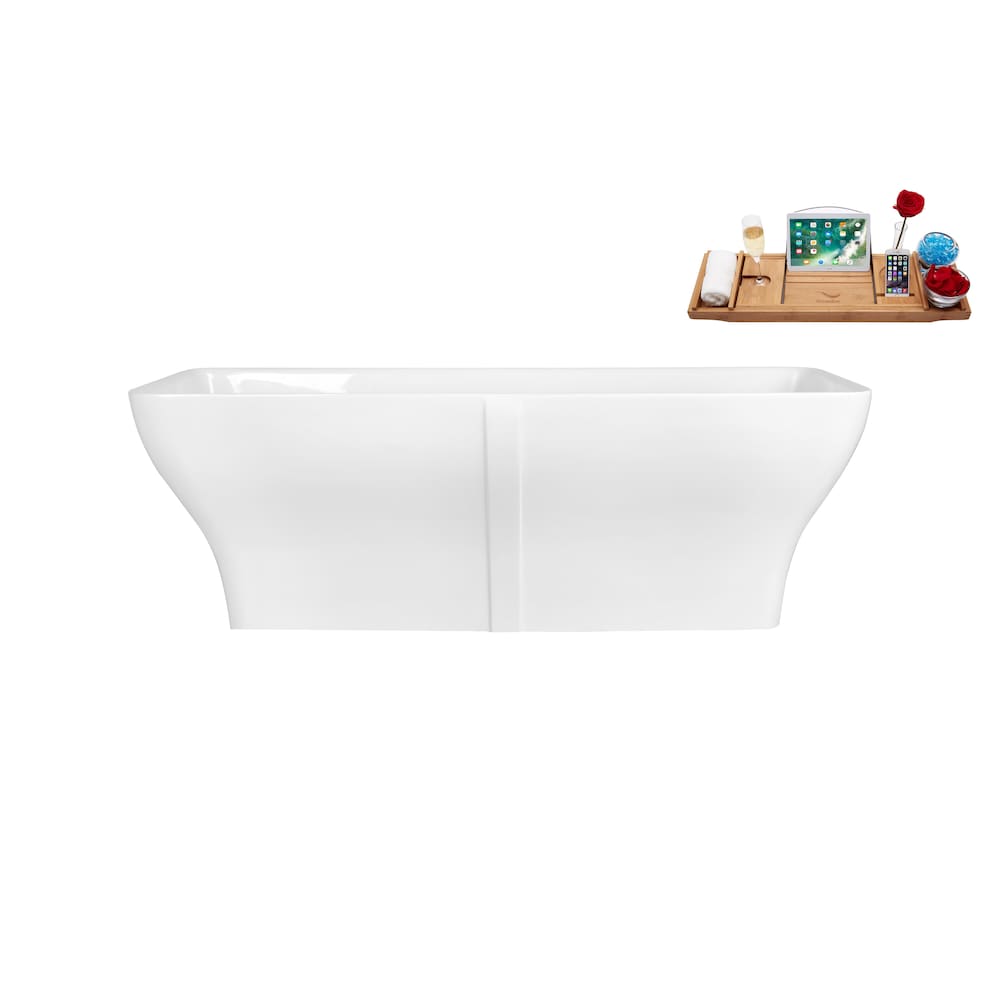 67 inch Solid Surface Resin K-81-70FSWHSS-FM Soaking Freestanding Tub and Tray with Internal Drain