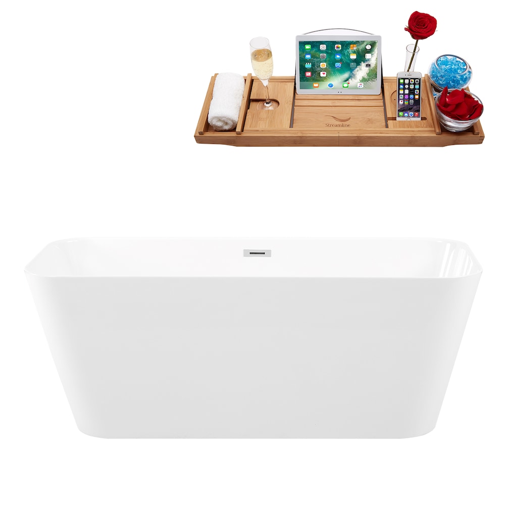 Baignoire autoportante et plateau de trempage en résine à surface solide K-82-59FSWHSS-FM de 59 pouces avec drain interne