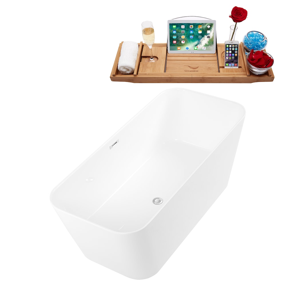 Baignoire autoportante et plateau de trempage en résine à surface solide K-82-59FSWHSS-FM de 59 pouces avec drain interne