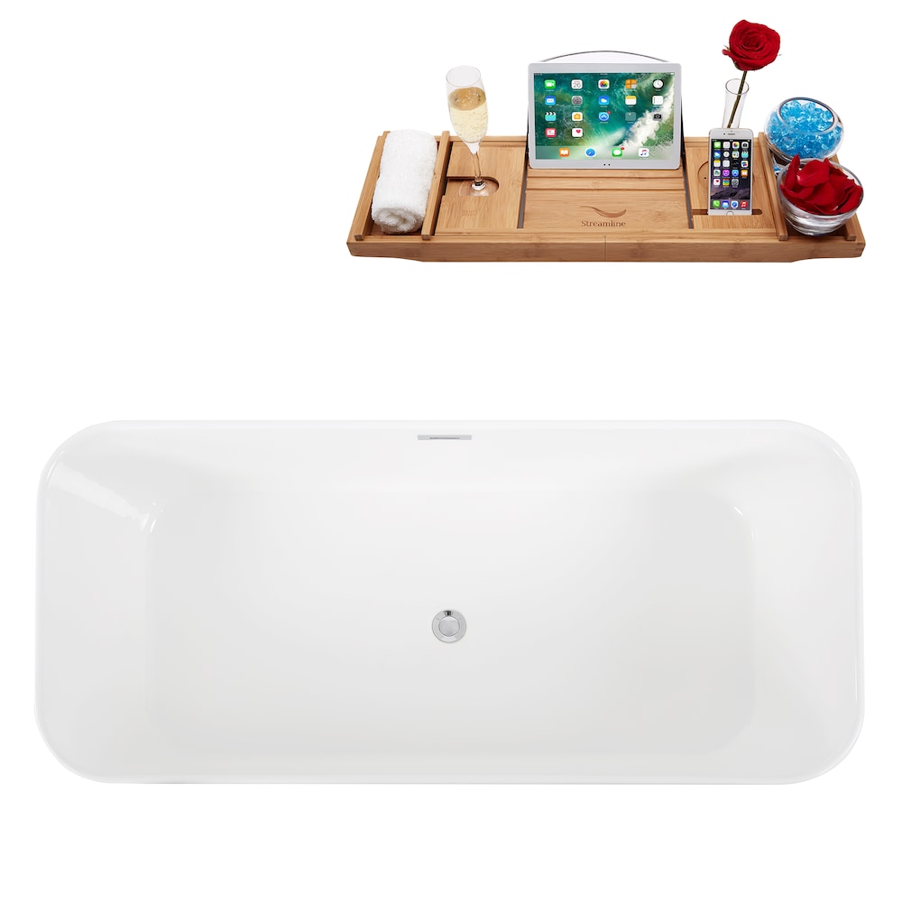 Baignoire autoportante et plateau de trempage en résine à surface solide K-82-59FSWHSS-FM de 59 pouces avec drain interne