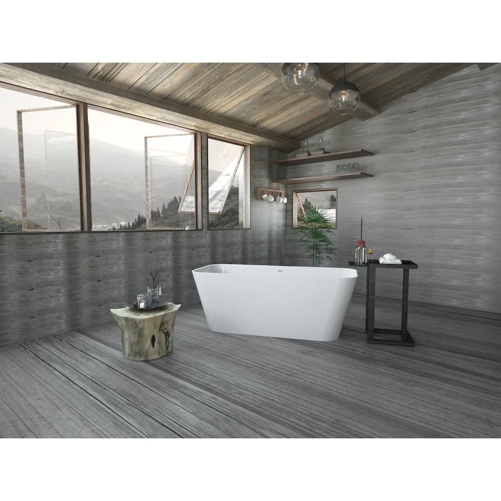 Baignoire autoportante et plateau de trempage en résine à surface solide K-82-59FSWHSS-FM de 59 pouces avec drain interne