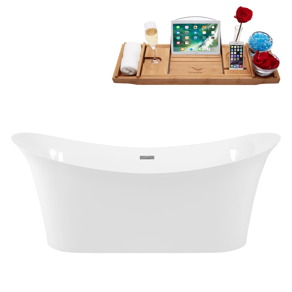 67 inch Solid Surface Resin K-88-70FSWHSS-FM Soaking Freestanding Tub and Tray with Internal Drain