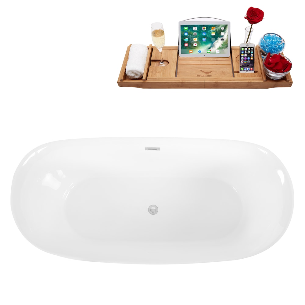 67 inch Solid Surface Resin K-88-70FSWHSS-FM Soaking Freestanding Tub and Tray with Internal Drain