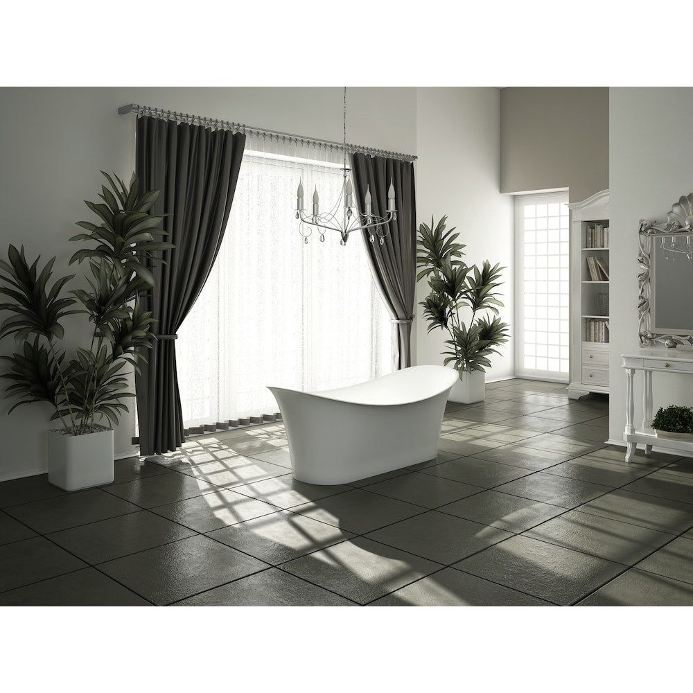 67 inch Solid Surface Resin K-88-70FSWHSS-FM Soaking Freestanding Tub and Tray with Internal Drain