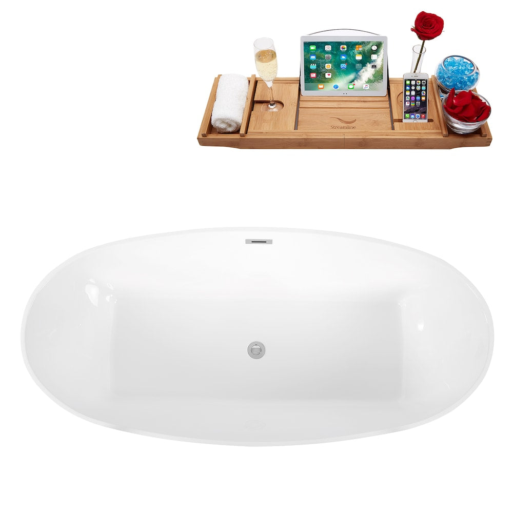 67 inch Solid Surface Resin K-92-70FSWHSS-FM Soaking Freestanding Tub and Tray with Internal Drain