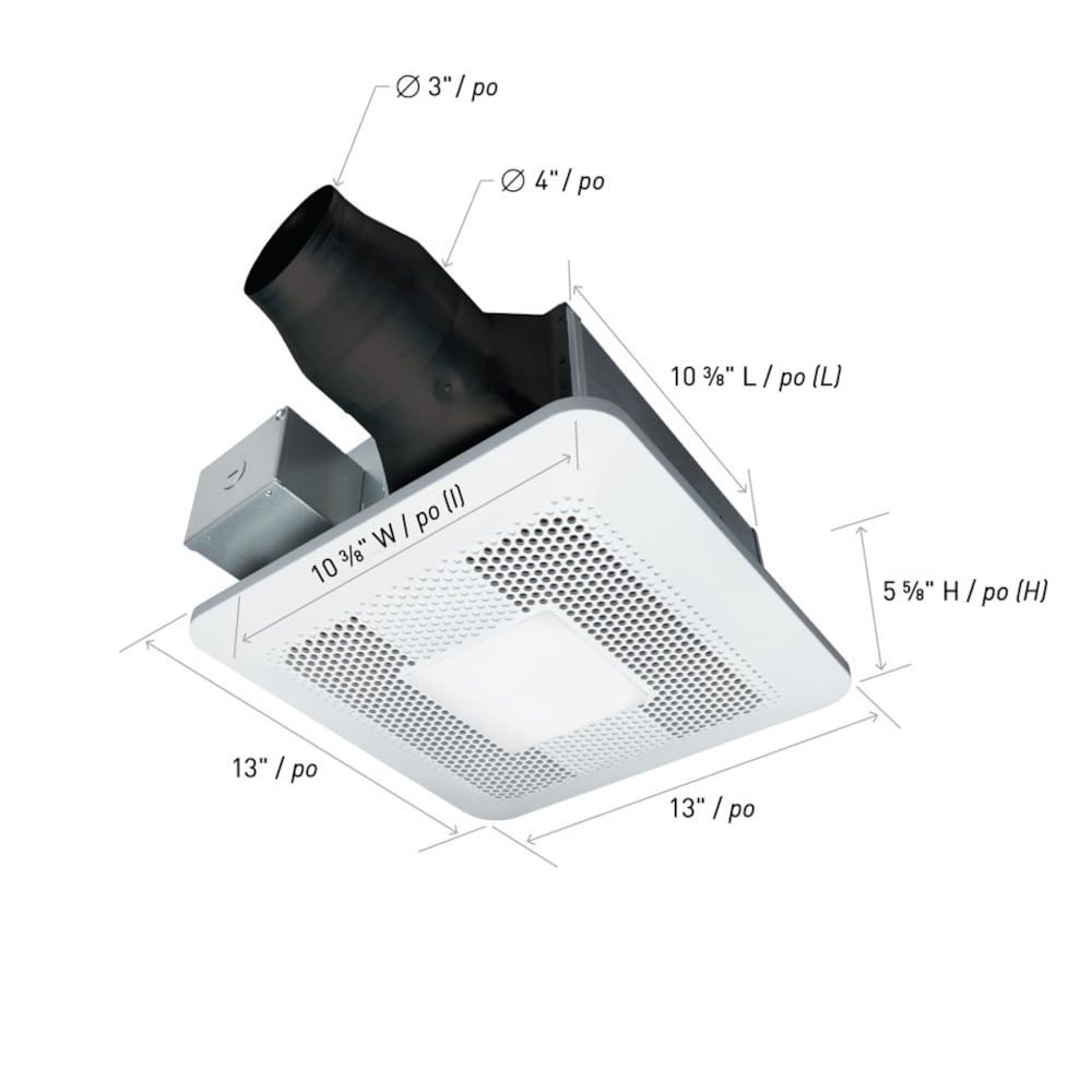 80-110 CFM 0.4-1.1 Sones Whisper Remodel Bath Fan with light (for rooms < 100 sq. ft.) ENERGY STAR®