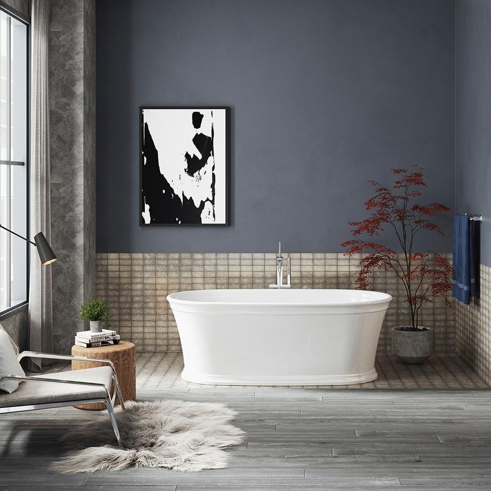 Baignoire à fond plat en acrylique Stargaze de 60 po en blanc