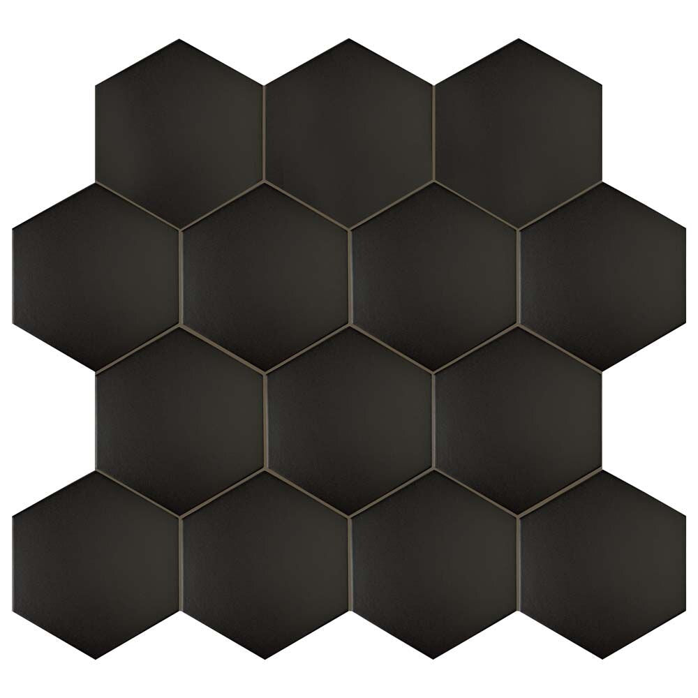 Sample - Textile Hex Black 6-inch x 6-inch Porcelain Floor and Wall Tile