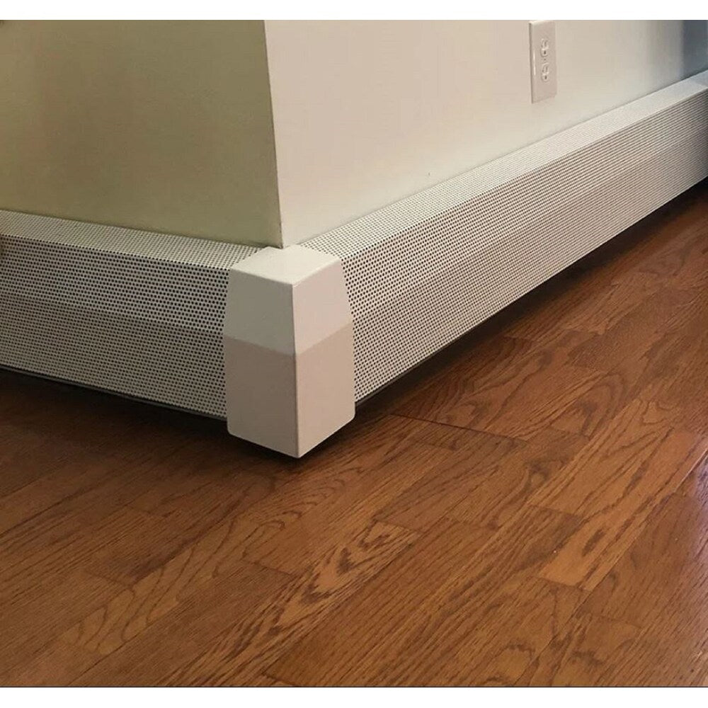 Cache-plinthe chauffante en acier de la série Premium, facile à enfiler, pour angle extérieur à 90 degrés, blanc