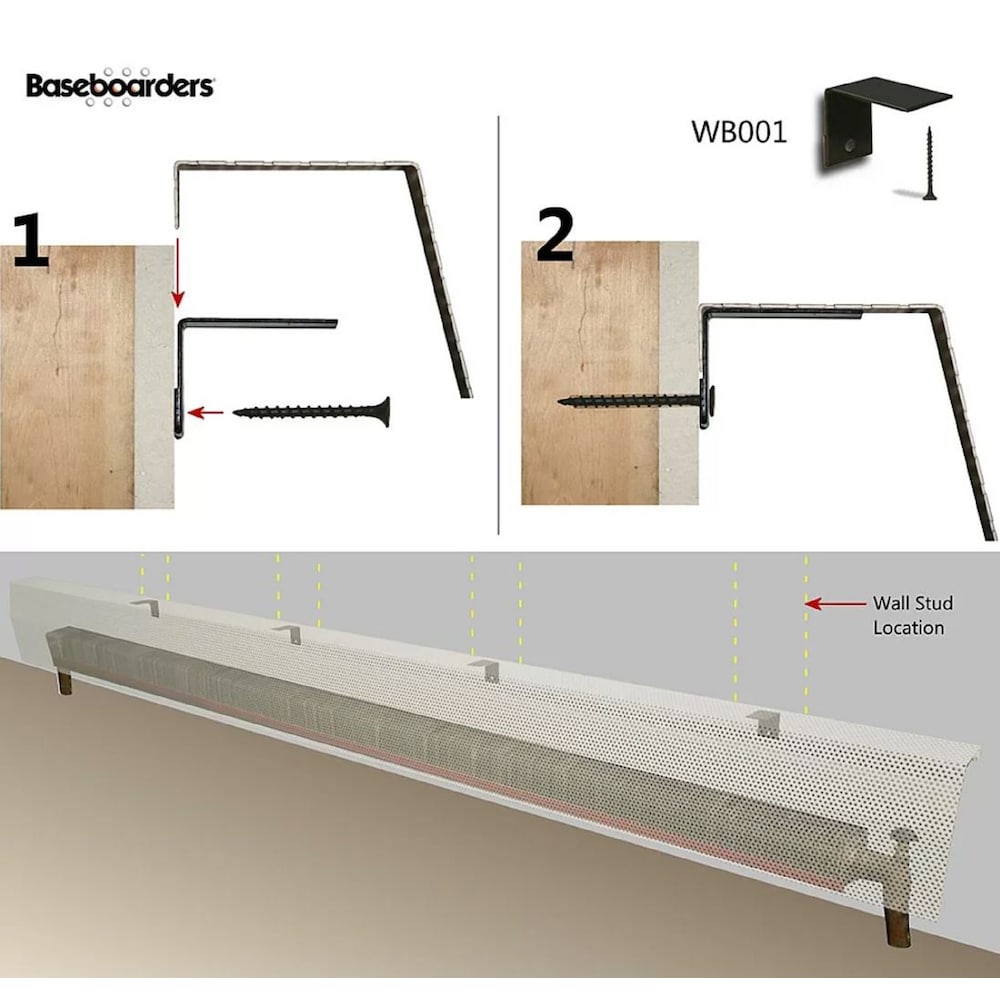 Premium and Basic Series Galvanized Steel Easy Slip-On Baseboard Heater Cover Alternative Wall Bracket Mounting