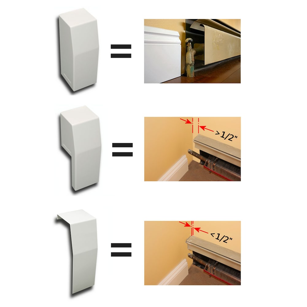 Premium Series Steel Easy Slip-On Baseboard Heater Cover Right Side Closed End Cap in White
