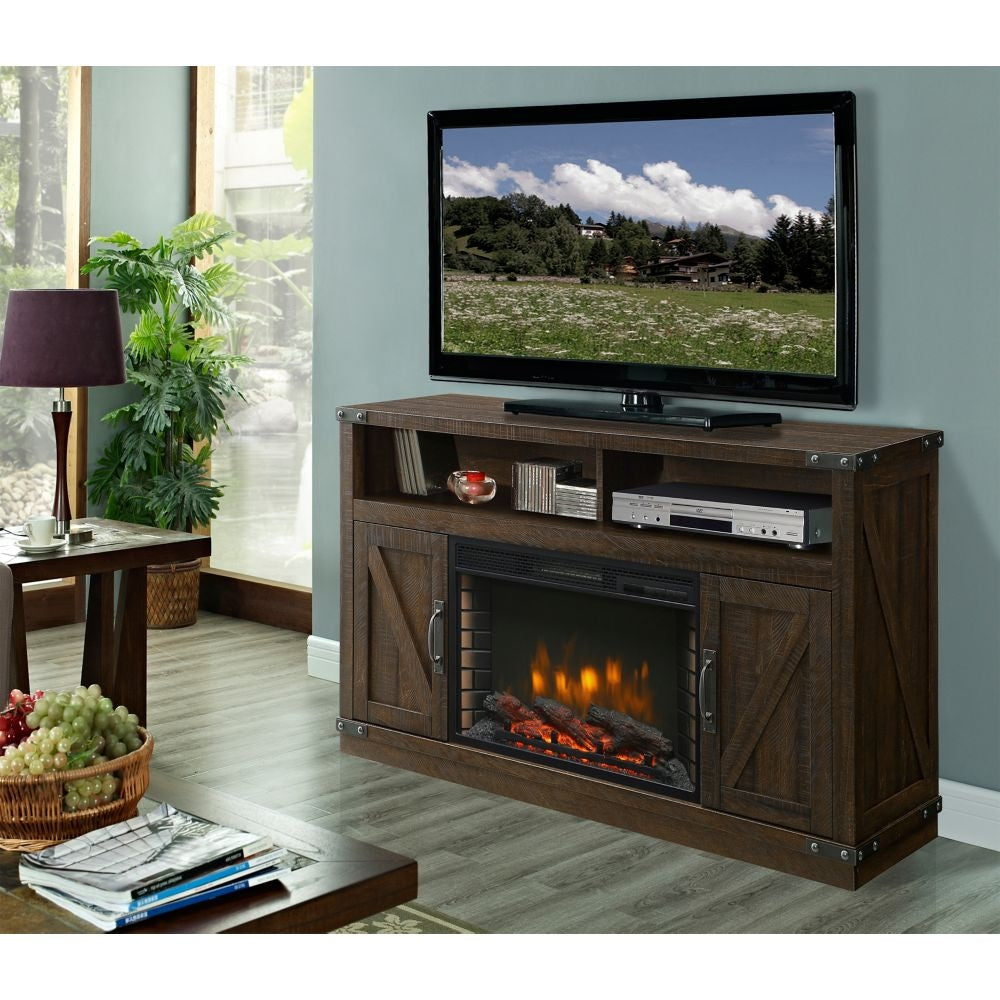 Aberfoyle 53-inch Freestanding Electric Fireplace TV Stand in Rustic Brown