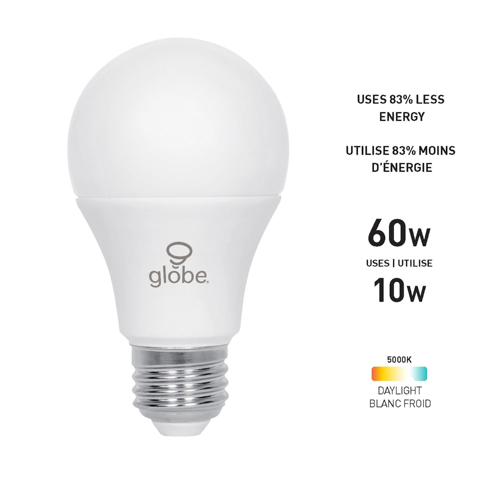 60 Watt Equivalent A19 Non-Dimmable LED Light Bulb (4-Pack), Daylight (5000K)