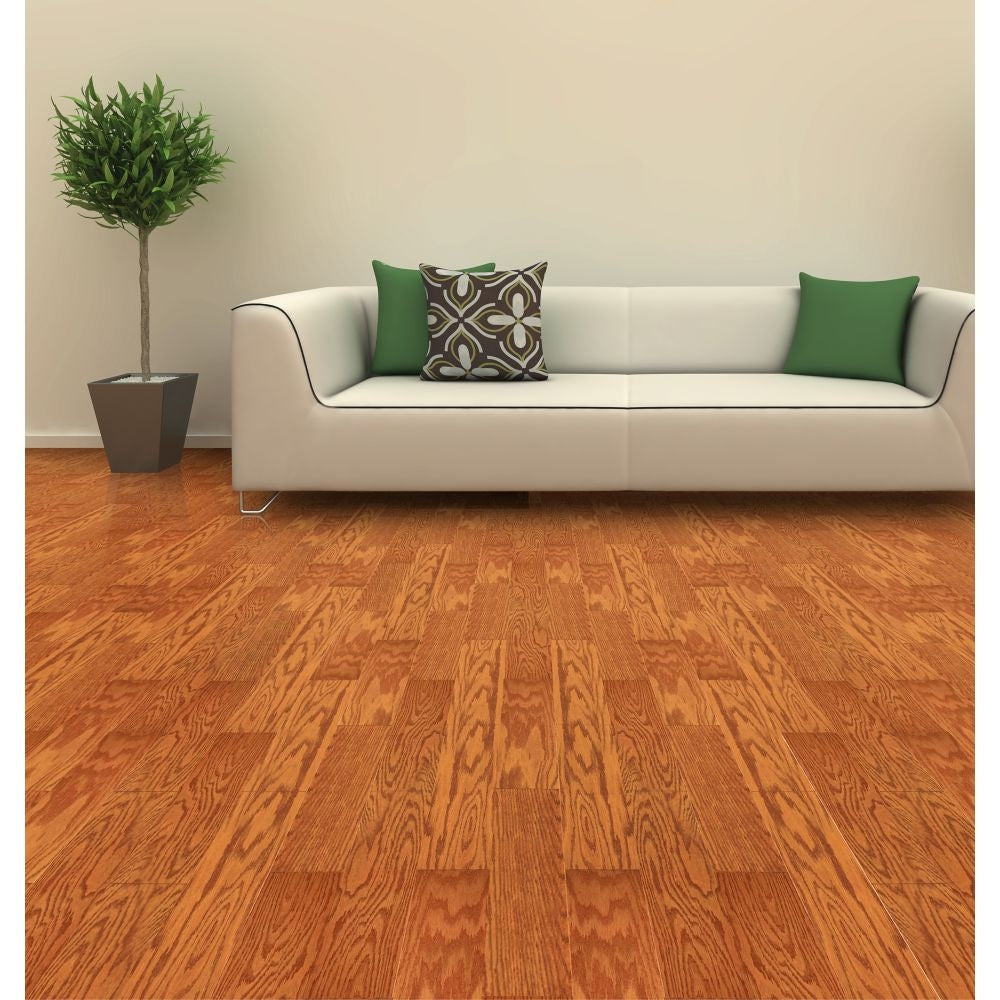 Plancher, bois franc d'ingénierie RedOak Golden, 1/2 po x 5 po x longueurs variables, 26,25 pi2/boîte