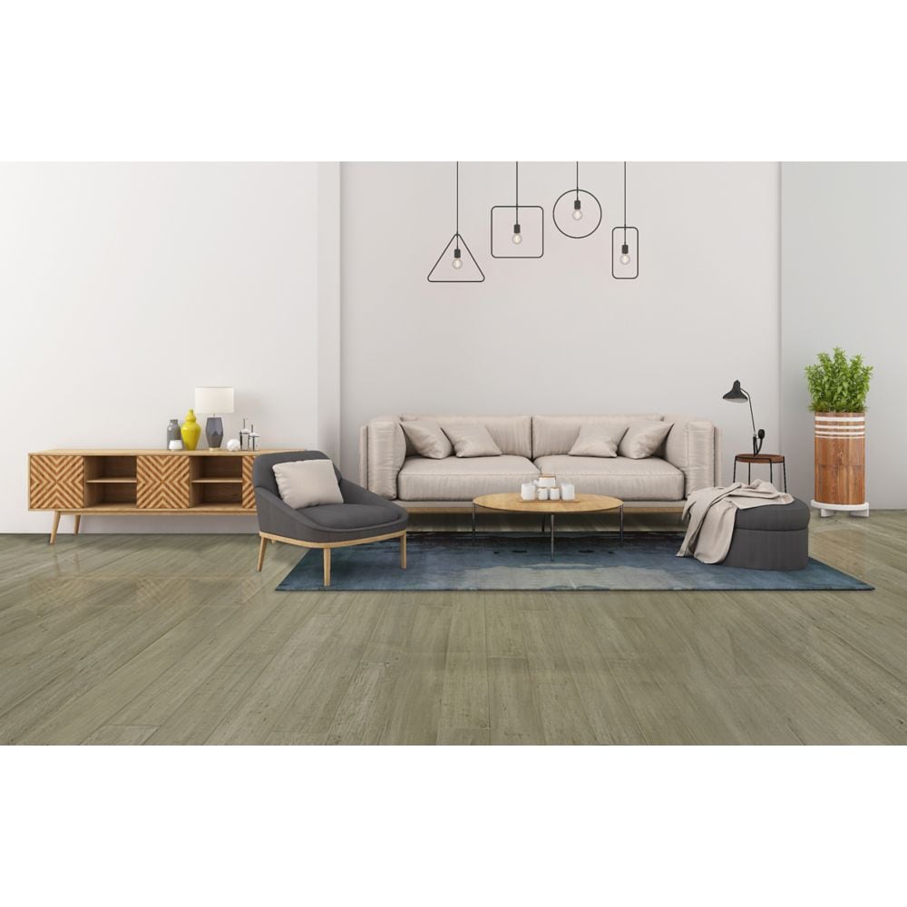 Plancher d'ingénierie en bambou tissé à brins grattés à la main, gris platine, 1/2 po x 5 1/8 po x 72 po (25,75 pi2/bte)