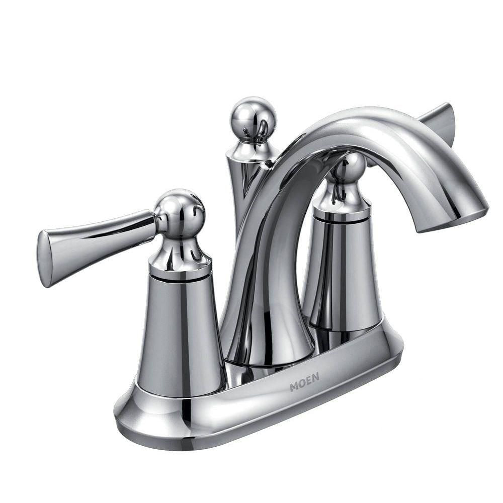 Wynford 2 Handle 4-inch Centerset Bathroom Sink Faucet/Tap in Chrome (Drain and Valve Included)