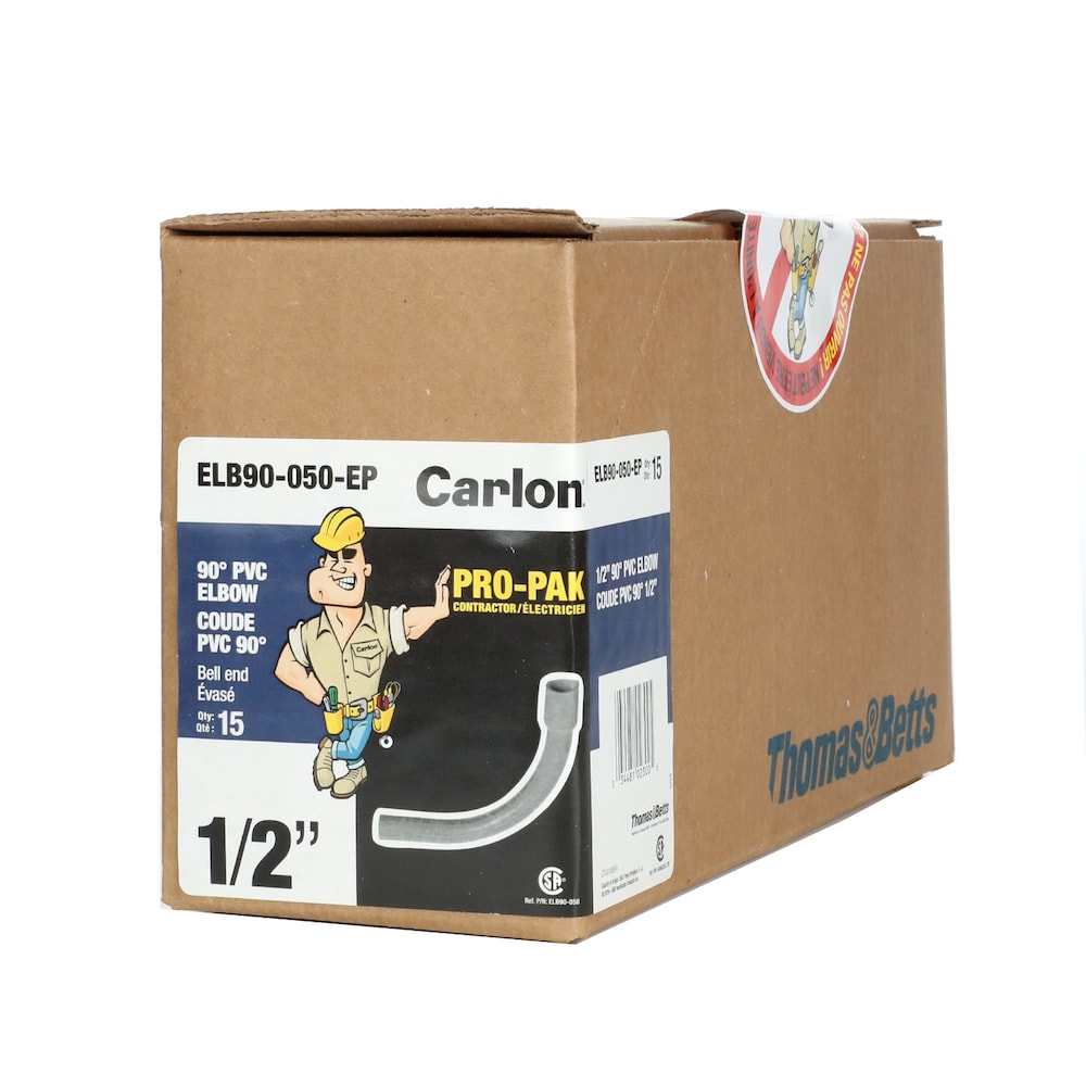 Coude 90 degrés 1/2 po en PVC gris Schedule 40 (boîte de 15 unités)