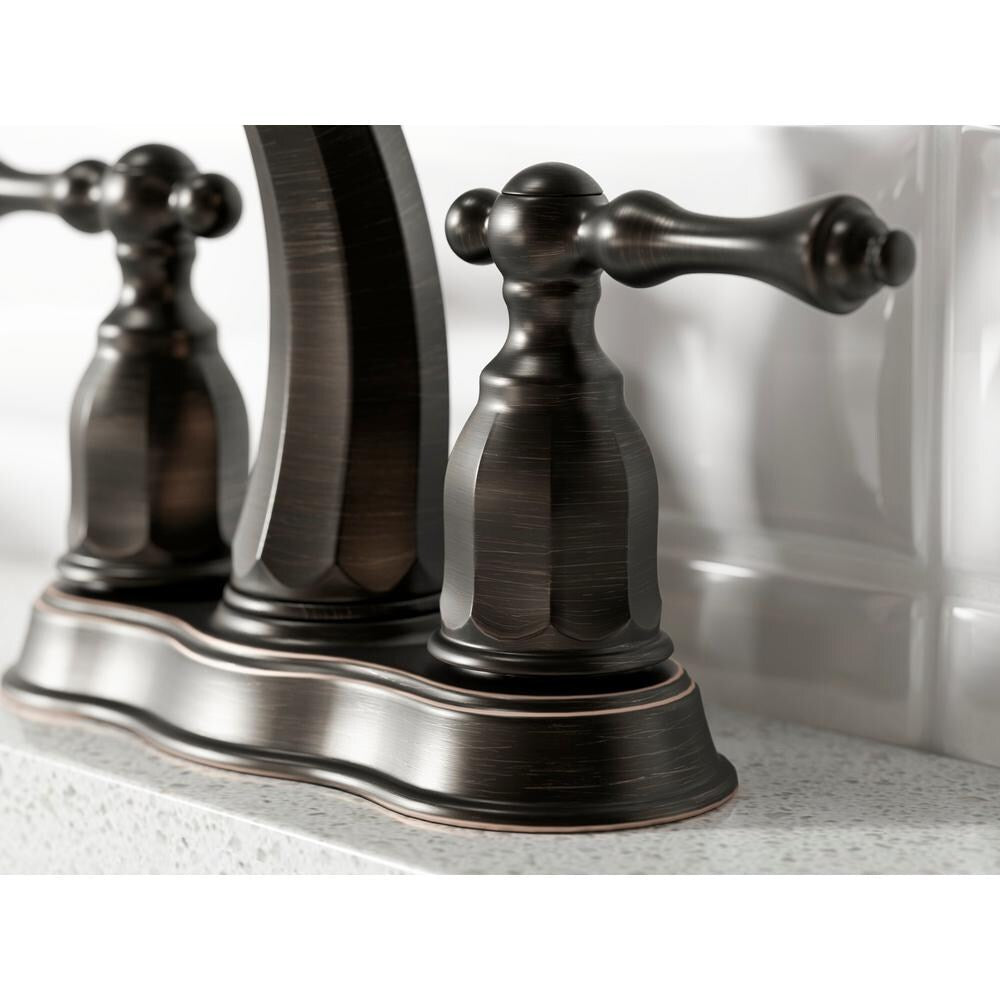 Robinet de lavabo de salle de bain central avec poignées à levier en bronze huilé