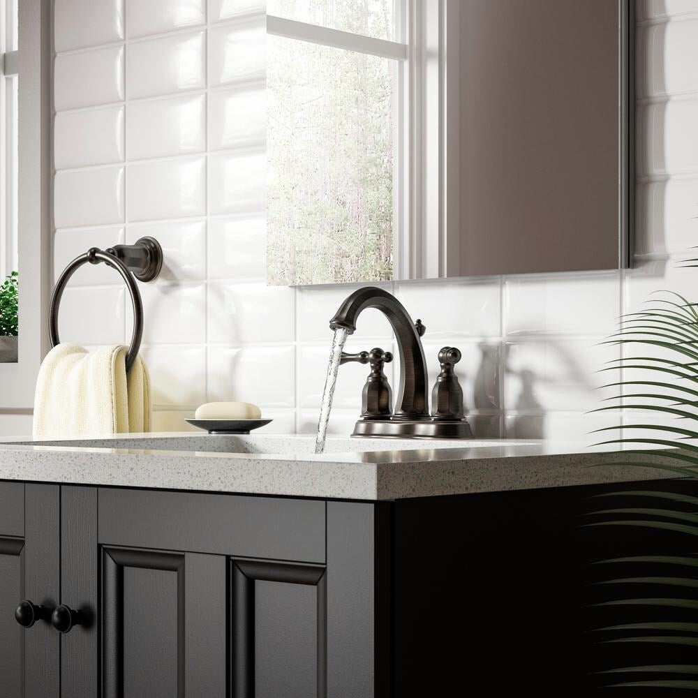 Robinet de lavabo de salle de bain central avec poignées à levier en bronze huilé